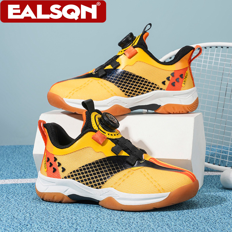 Sports Equipment For Boys - รองเท้าผ้าใบเทนนิสสำหรับเด็กผู้ชาย น้ำหนักเบา พร้อมตัวล็อกแบบหมุน รองเท้ากีฬาแบดมินตัน กันลื่น ระบายอากาศได้ดี
