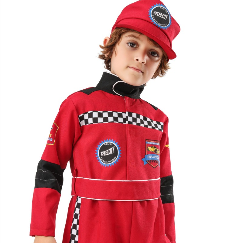 Sports Equipment For Boys - ชุดคอสเพลย์นักแข่งรถสีแดงสำหรับเด็ก ชุดฮาโลวีน ชุดนักแข่งรถแบบชิ้นเดียว ชุดฝึกซ้อม สำหรับเด็ก ตัวละครนักแข่งรถ
