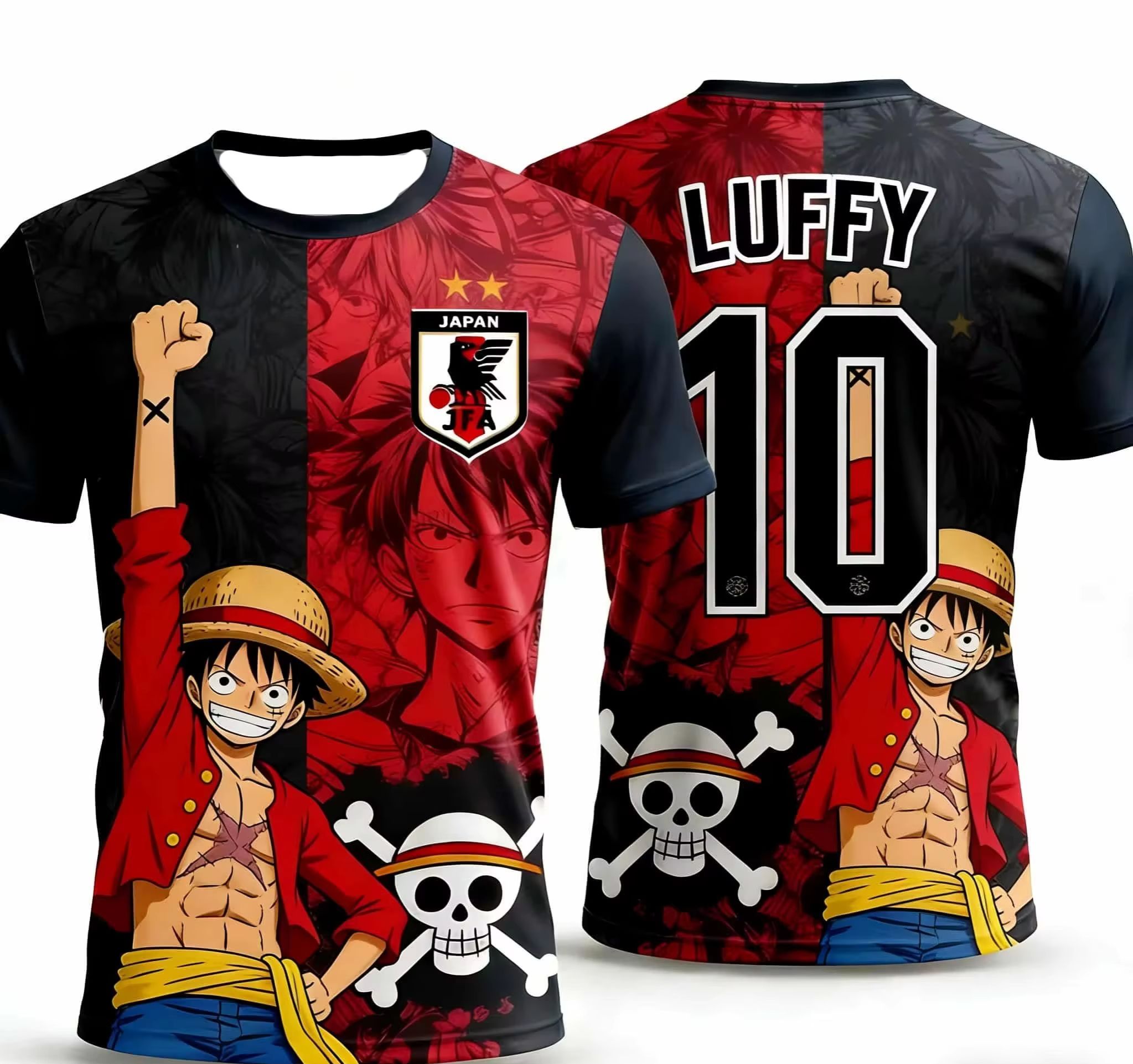 Sports Equipment For Boys - เสื้อฟุตบอลคอลแลบอนิเมะวันพีซลูฟี่สำหรับเด็กชายและเด็กหญิง แห้งเร็ว ระบายอากาศได้ดี เหมาะสำหรับแฟนคลับและการฝึกซ้อม เสื้อกีฬาแขนสั้น